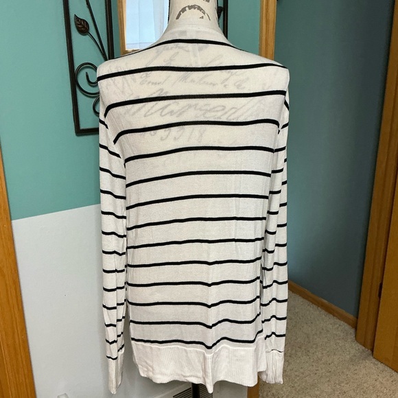 Zenana Outfitters White and Black Striped Cardigan Sweater - Picture 2 of 4
